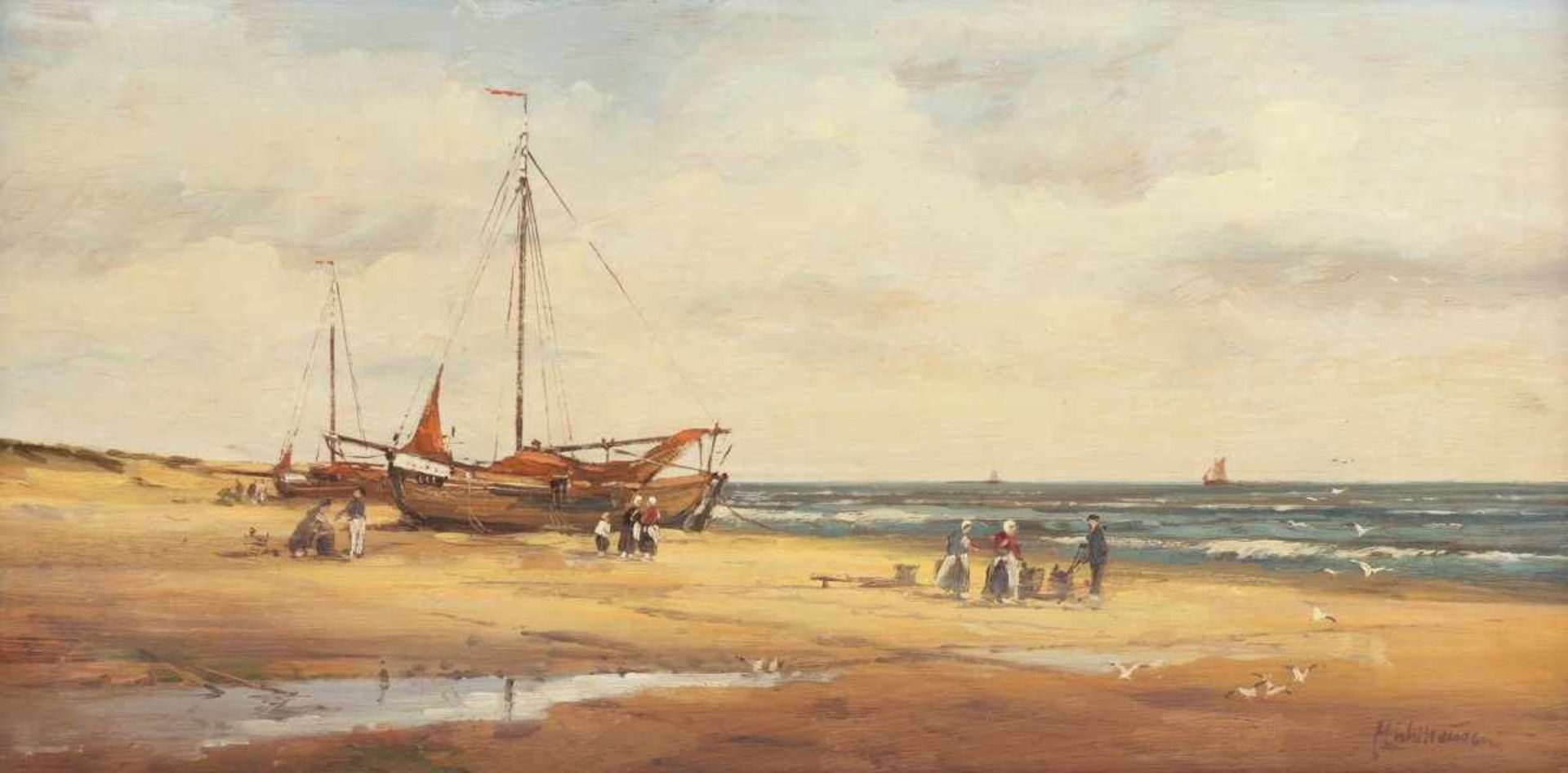 MÜHLHAUSEN, Hans Ulrich (*1915), "Fischerboote am Strand", Öl/Holz, 20 x 40, unten rechts - Image 2 of 3