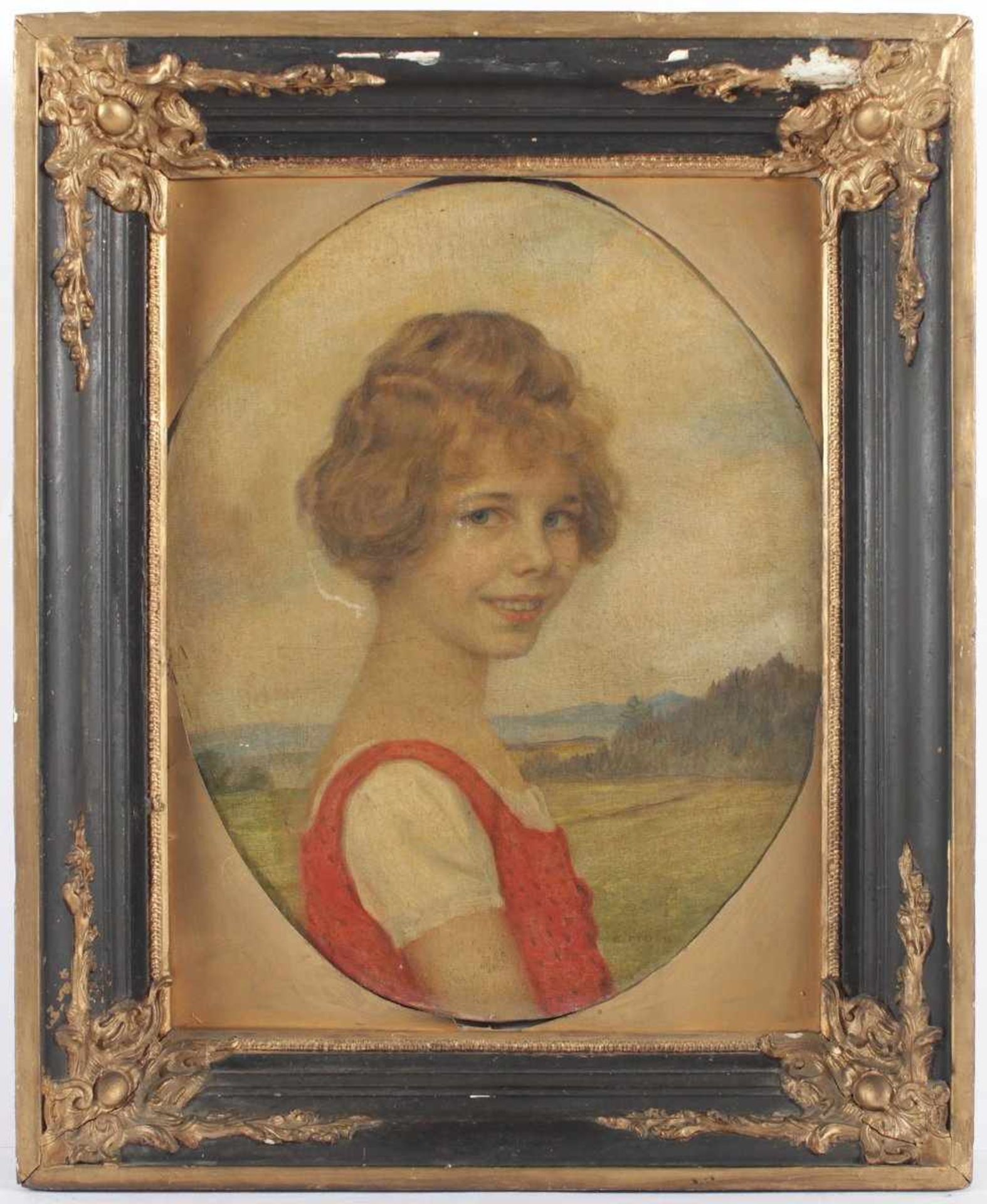 MOCK, E. (1870-1938), "Portrait eines Mädchens", Öl/Lwd., 46 x 38, besch., unten rechts signiert, - Image 2 of 3