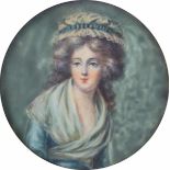 MINIATUR, "Junge Frau", nach Gainsborough, farbige Malerei/Elfenbein, Dm 5, E.19.Jh.