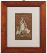 GERAHMTE PETIT POINT STICKEREI, Napoleon, Passepartoutausschnitt 17 x 10, Kirschholzrahmen