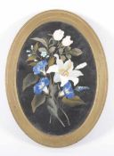 PIETRA DURA-BILD, Blumenstillleben, Messingmontur, L 15, minst. gedellt, ITALIEN, 19.Jh.