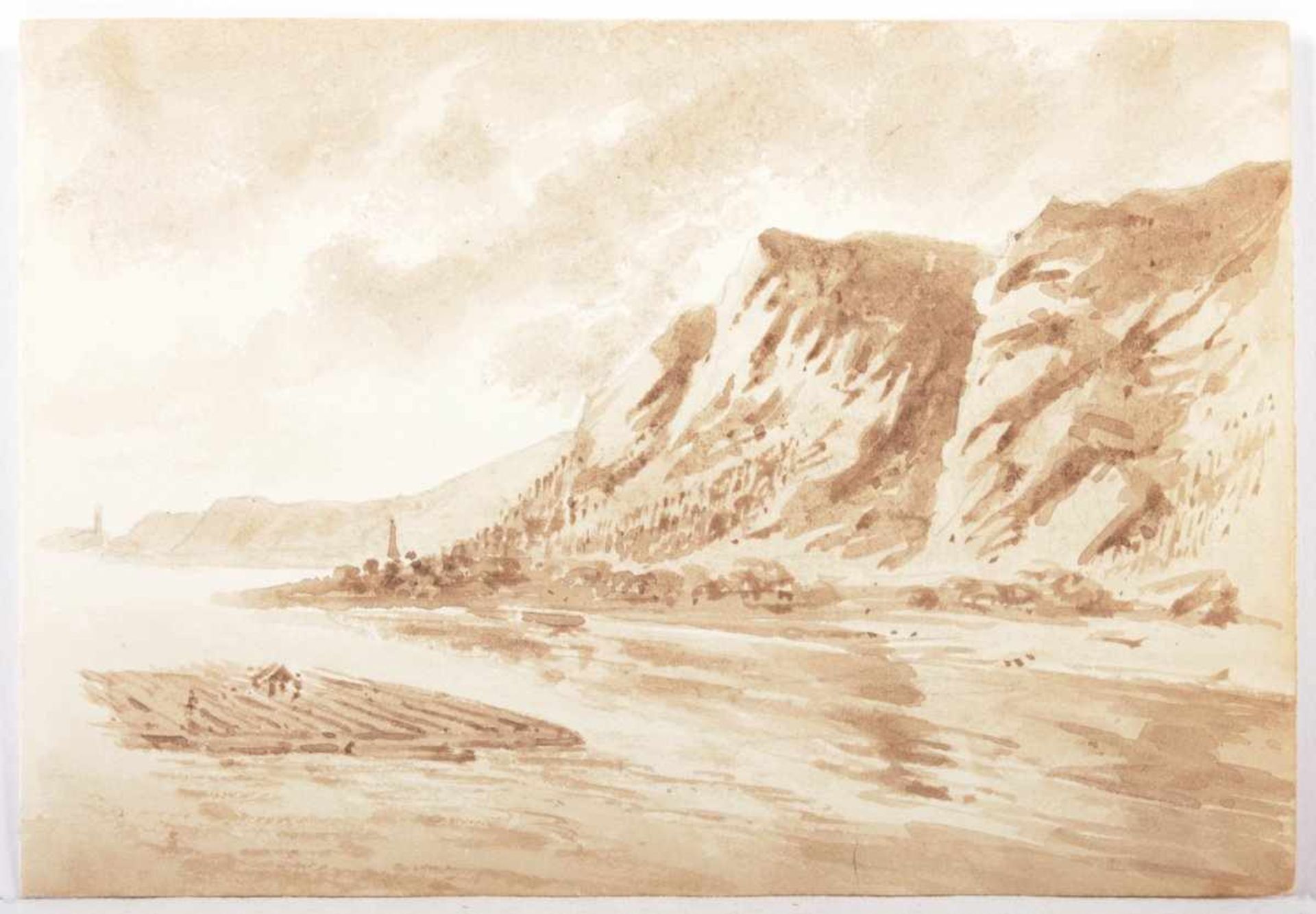 MAURO, A., (Zeichner 1.H.19.Jh.) "Floß auf dem Rhein", Sepia/Papier, 11,5 x 16,5, verso mit - Image 2 of 3