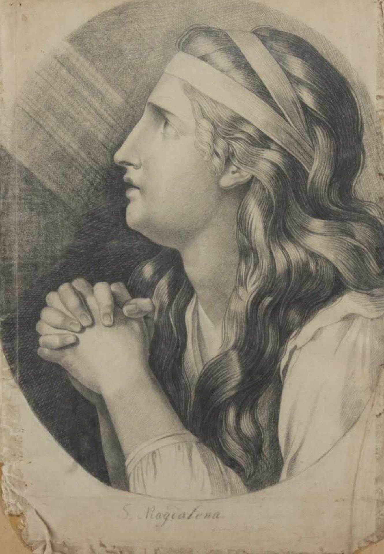 MOSER, Josef (1783-1865), "Maria Magdalena", Kohle/Papier, 55 x 38, besch., unten Mitte signiert,