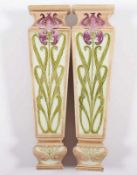 PAAR JUGENDSTIL-PILASTER, Keramik, polychrome Craqueléeglasur, Irisdekor, H 56, min.besch.,