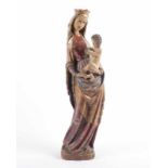 MADONNA MIT KIND, im gotischen Stil, Holz, geschnitzt und polychrom gefasst, H 44,5, besch., wohl