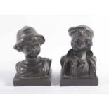 UNBEKANNTER BILDHAUER, zwei Kinderbüsten, Bronze, patiniert, H 13 22.00 % buyer's premium on the