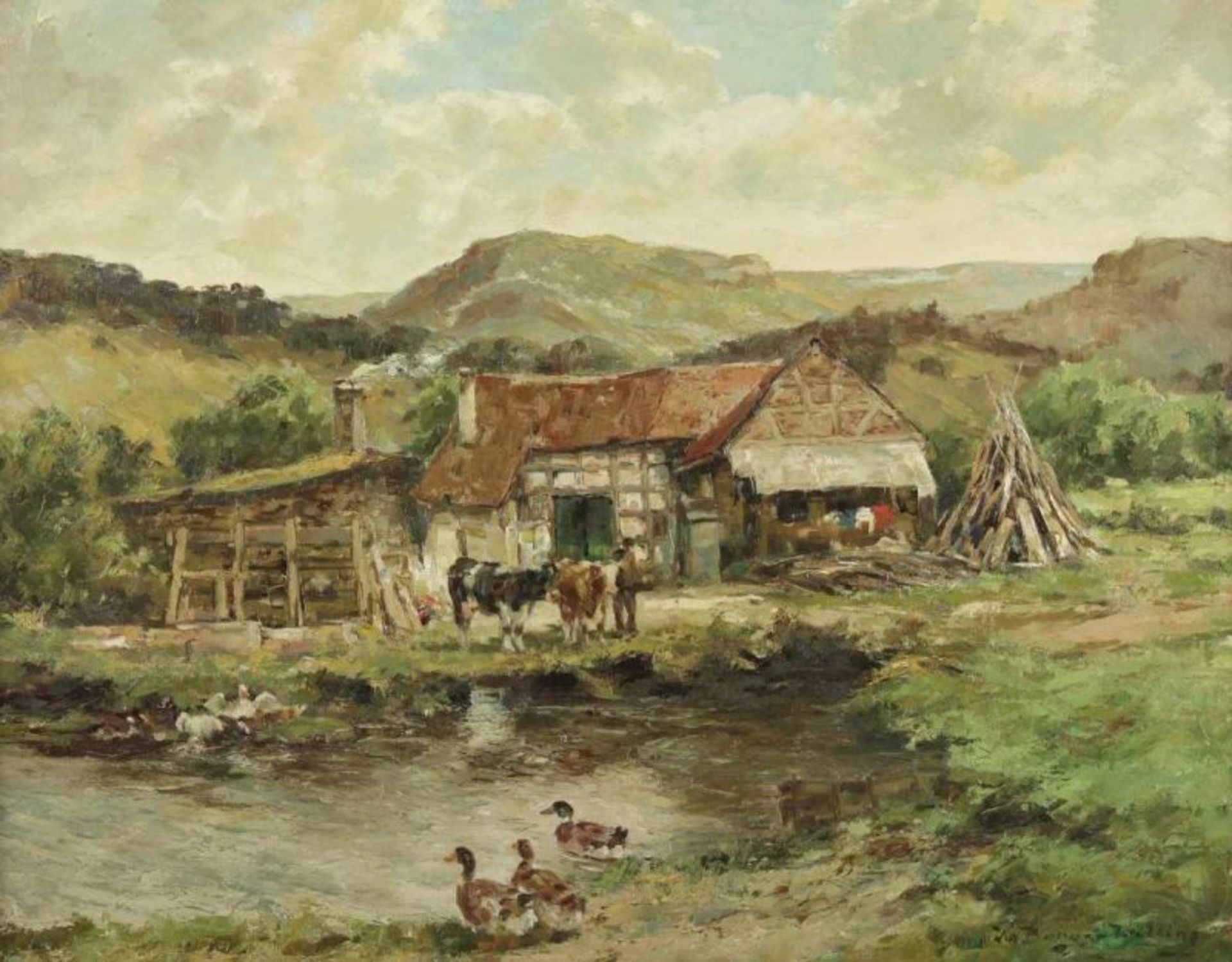 BURGER-WILLING, Wilhelm Hans Heinrich, "Landschaft mit Gehöft", Öl/Lwd., 70 x 90, unten rechts