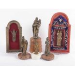 SECHS HEILIGENFIGUREN, Madonna mit Kind, Petrus, M.Magdalena, Bronze, Höhe bis 11 cm und kleiner,