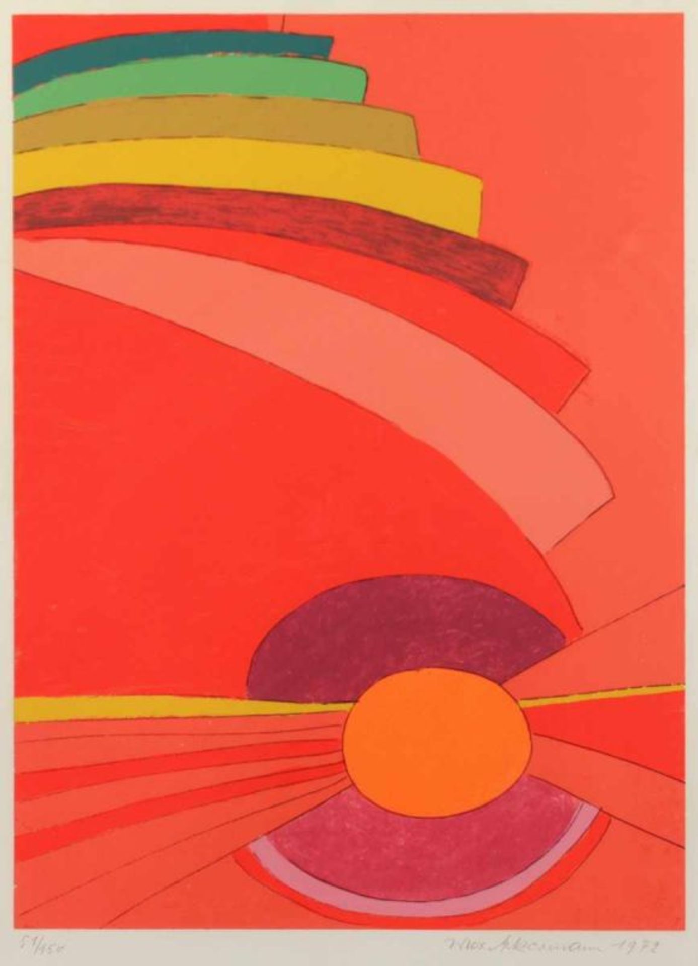 ACKERMANN, Max, "o.T.", Farbserigrafie, 51 x 37,5, nummeriert 52/150, handsigniert und datiert 1972,