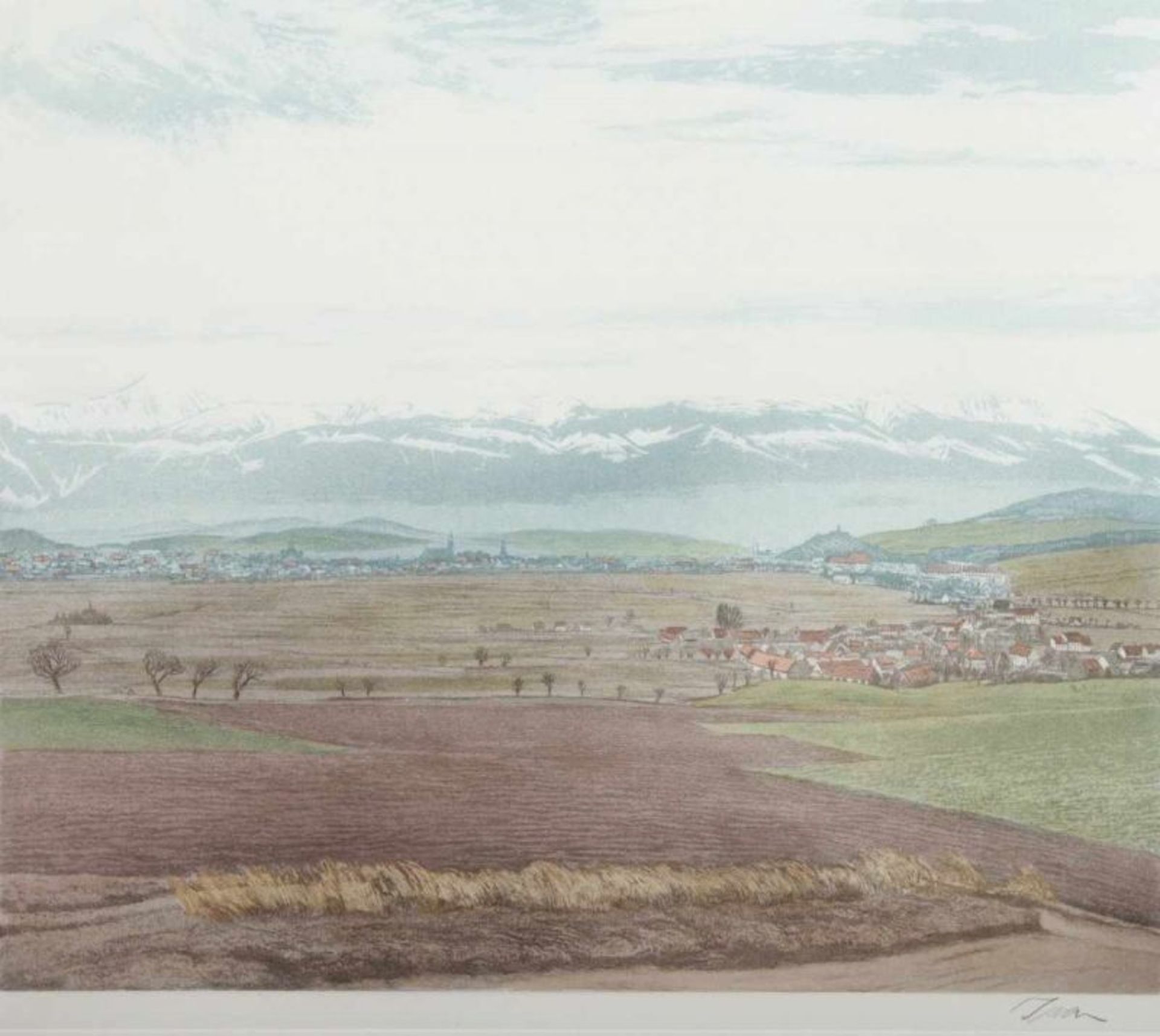 IWAN, Friedrich, "Das Riesengebirge mit Hirschberg in Schlesien", Original-Farbradierung, 34 x 39,