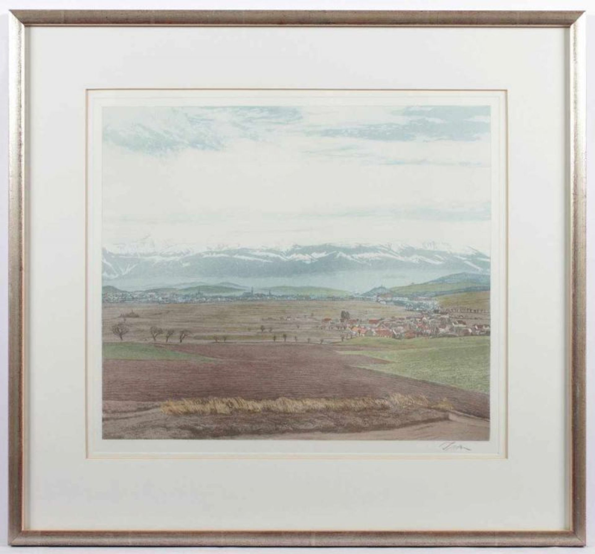 IWAN, Friedrich, "Das Riesengebirge mit Hirschberg in Schlesien", Original-Farbradierung, 34 x 39, - Image 2 of 2