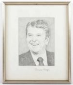 AUTOGRAPH RONALD REAGAN, Bleistift/Papier, 35 x 29, mit originaler Unterschrift von Reagan,
