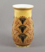 ART DECO-VASE, Porzellan, polychrom bemalt, umlaufender, abstrakter Dekor, H 23,5, besch.,