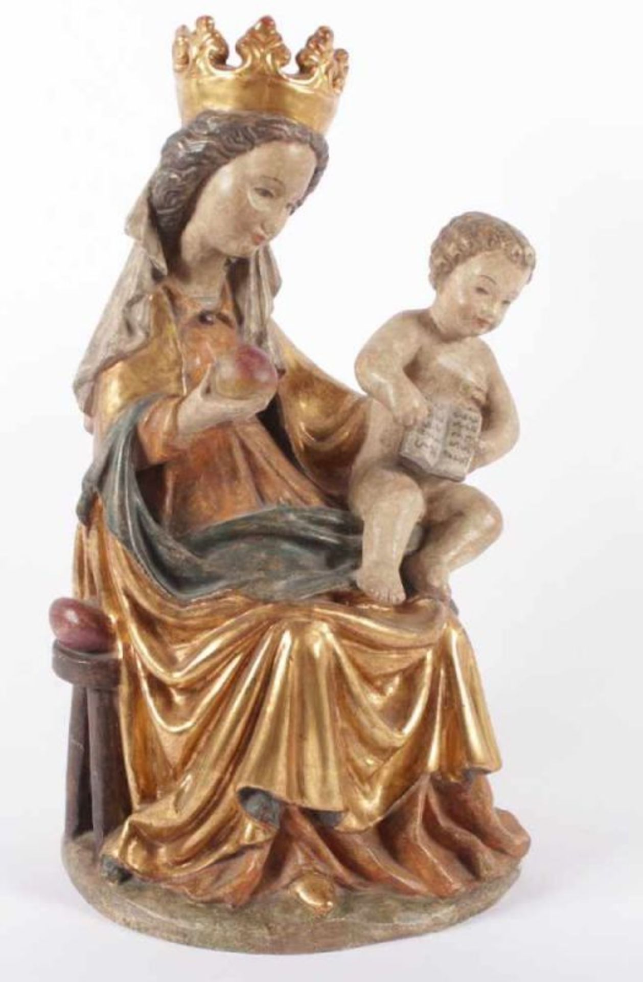 MADONNA MIT KIND, Holz, polychrom gefasst, nach einer Arbeit des Meisters von Seeon um 1430 ( - Bild 2 aus 3