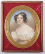 MINIATURPORTRAIT EINER FRAU, "Antonine Flore Emilie de Mun Comtesse de Gontaut-Biron" (1809-1827),