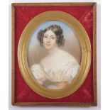 MINIATURPORTRAIT EINER FRAU, "Antonine Flore Emilie de Mun Comtesse de Gontaut-Biron" (1809-1827),