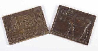 ZWEI PLAKETTEN, Bronze, bez. "Hafenspeicher in Tilsit", datiert 1928, 10,5 x 7,8, von Elle