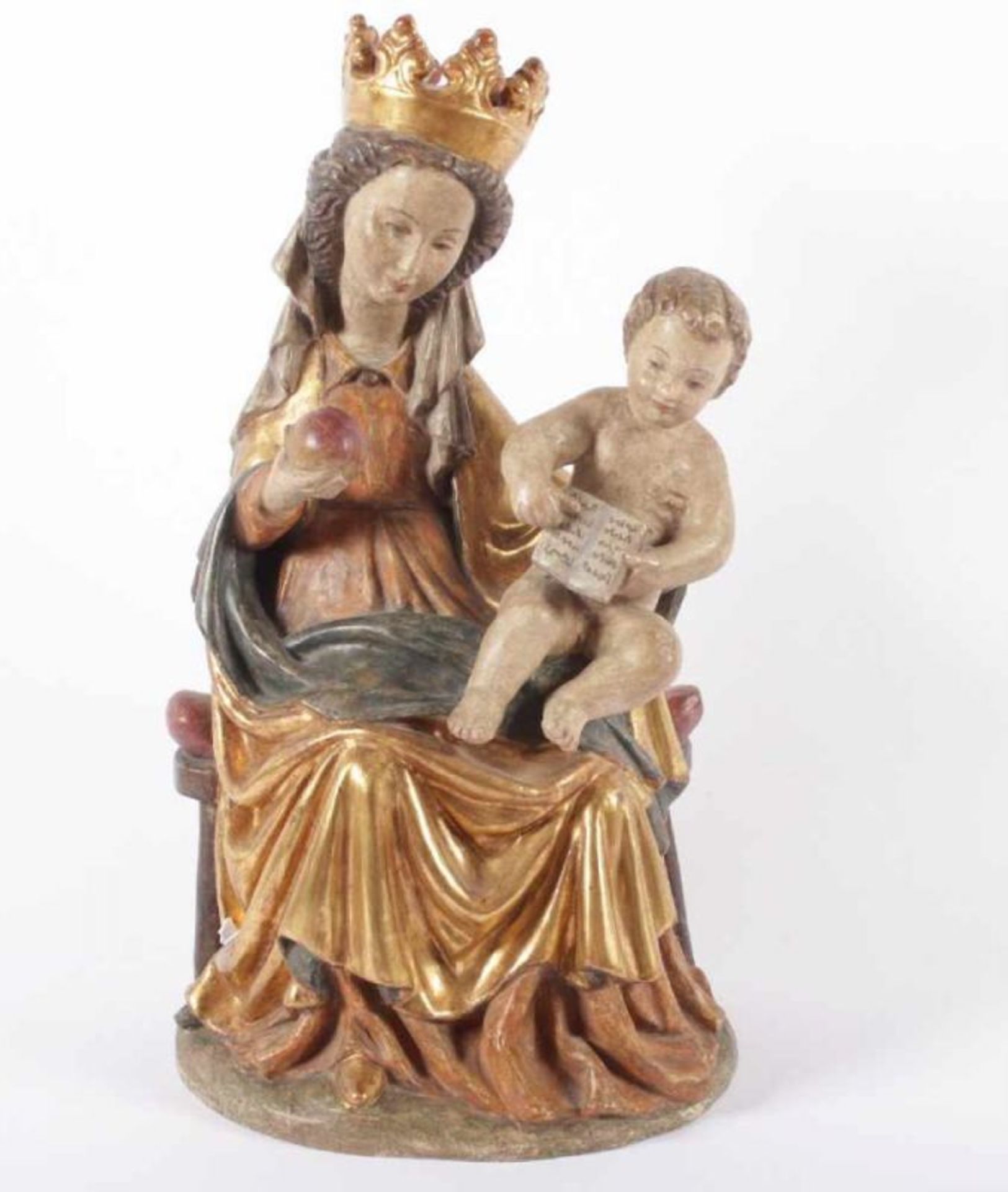 MADONNA MIT KIND, Holz, polychrom gefasst, nach einer Arbeit des Meisters von Seeon um 1430 (