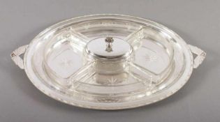 CABARET, Metall, versilbert, L 48, Glaseinsätze mit Bodenstern, um 1930 22.00 % buyer's premium on