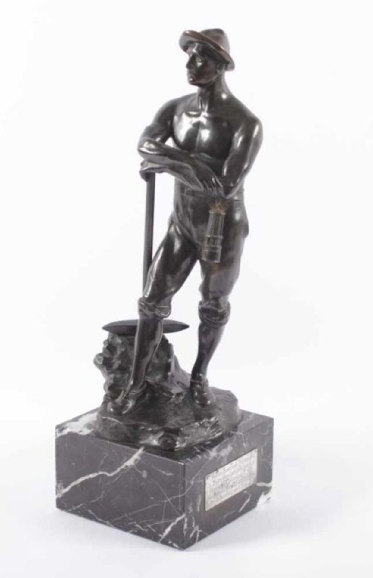 SCHMIDT-FELLING, Julius Paul, "Bergmann", Bronze, H 31, Marmorsockel, am Terrainsockel signiert, - Bild 2 aus 5