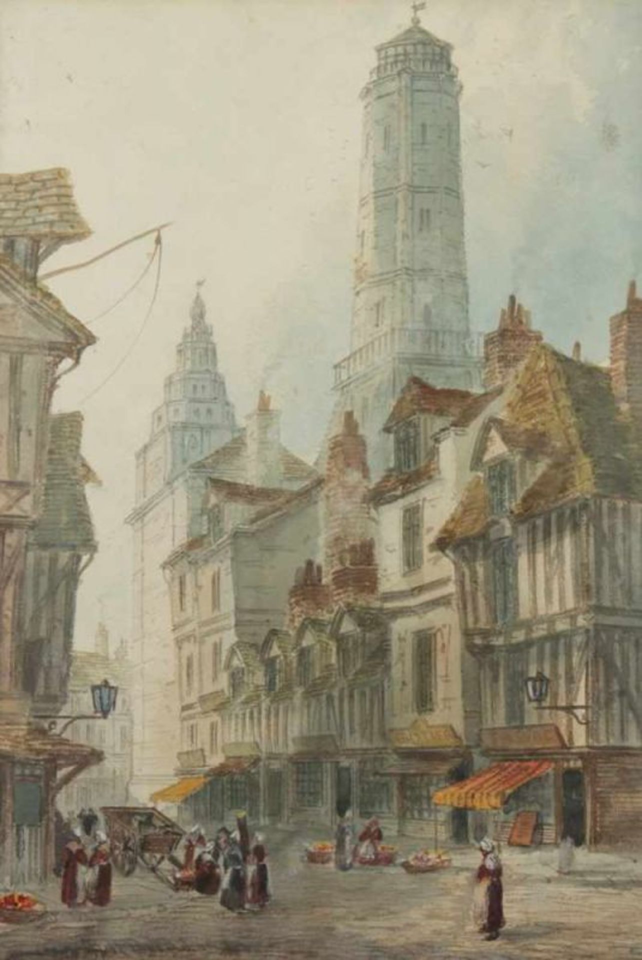 BRADDON, Paul (1864-1938), "Stadtansicht mit Türmen", Aquarell/Papier, 53 x 36 (