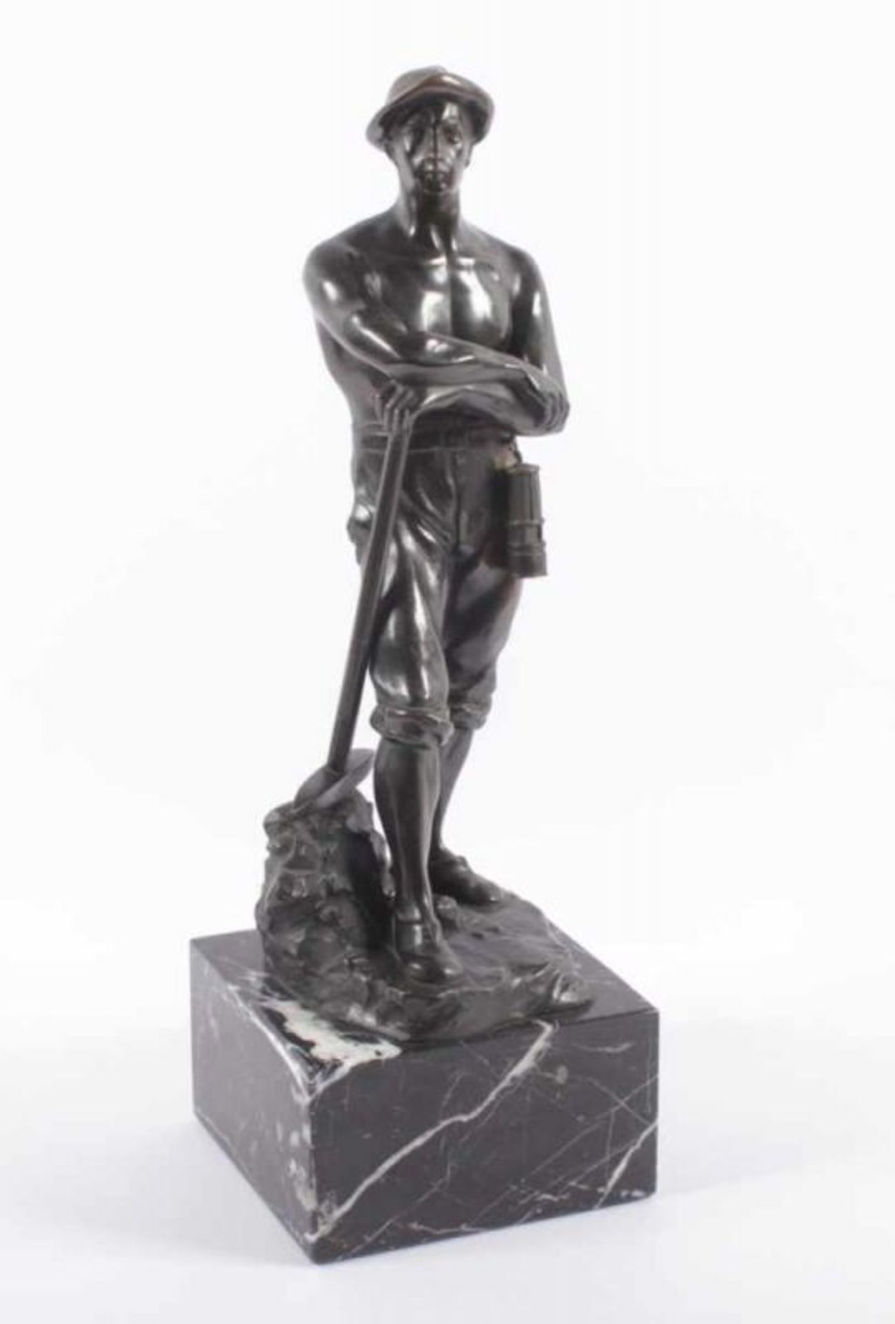 SCHMIDT-FELLING, Julius Paul, "Bergmann", Bronze, H 31, Marmorsockel, am Terrainsockel signiert,