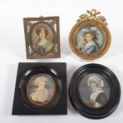 VIER MINIATUREN, Frauenportraits, eine mit Bronzerahmen, Dm ca. 9, E.19.Jh. 22.00 % buyer's