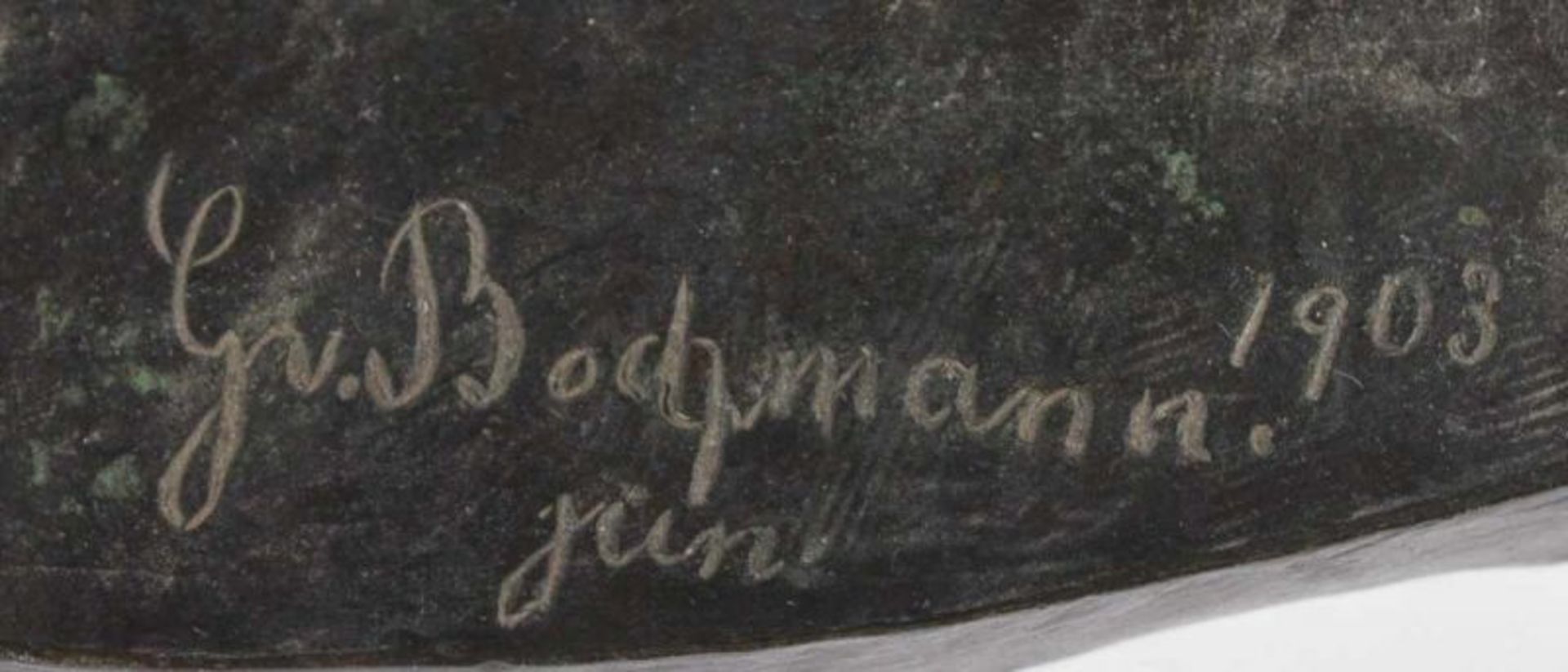 BOCHMANN, Gregor von, Bronze, "Der Sturmwarner mit einem Gong in der Hand", H 48, auf der Plinthe - Bild 5 aus 5