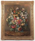 GROSSER RAHMEN MIT BLUMENSTILLEBEN, Holzleiste, 100 x 80, Ölbild, 20.Jh. 22.00 % buyer's premium