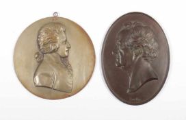 GOETHE UND MOZART, ein Bronze- und ein Kupferrelief, Dm ca. 24, um 1900 22.00 % buyer's premium on