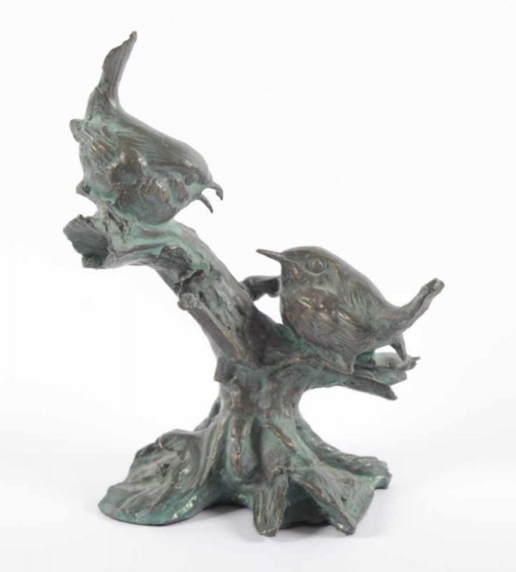 ZWEI SPATZEN AUF EINEM AST, Bronze, H 22, 20.Jh. 22.00 % buyer's premium on the hammer price 19.00 %