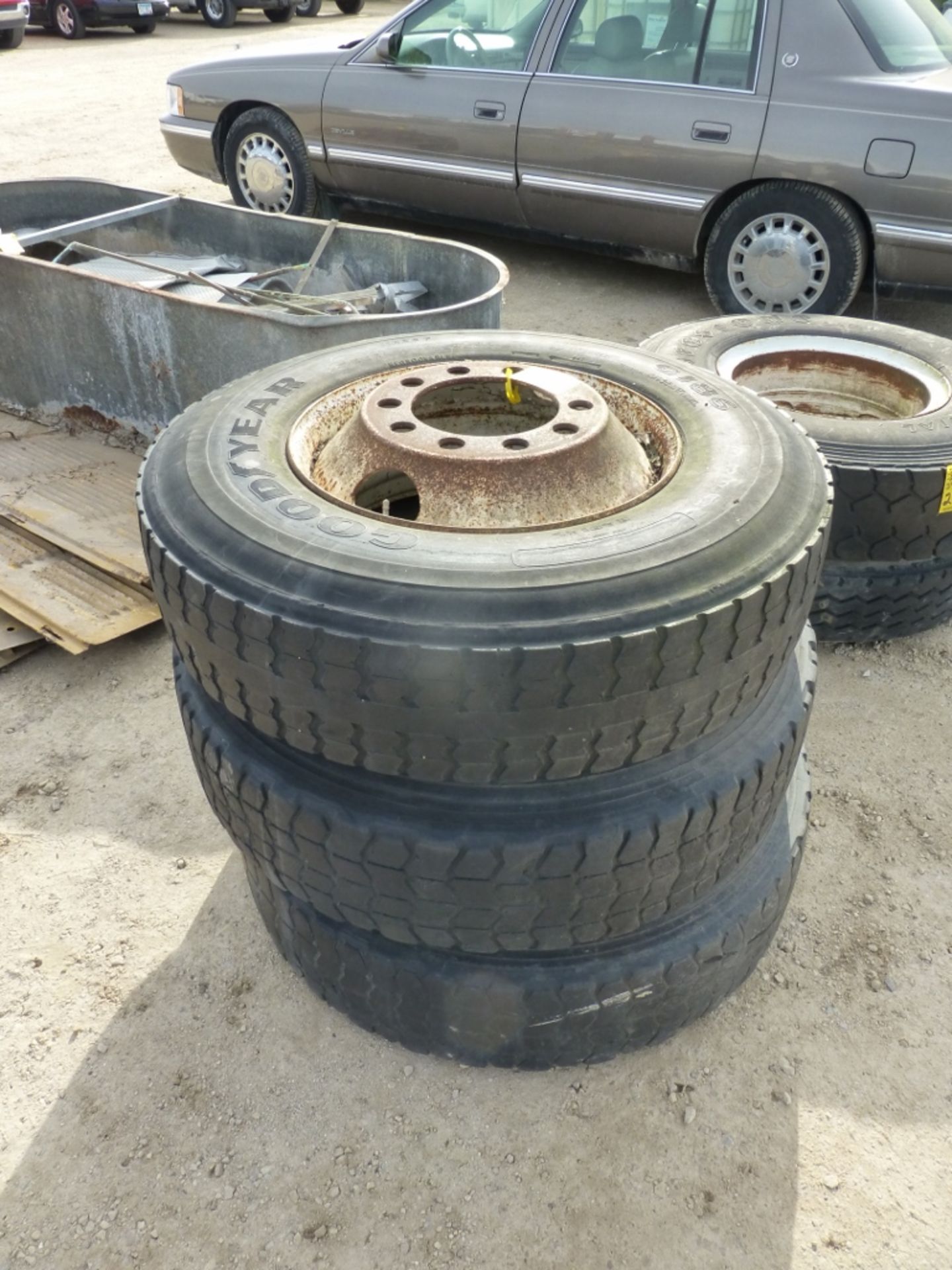 (3) 11R 225 10 hole GoodYear tires and rims