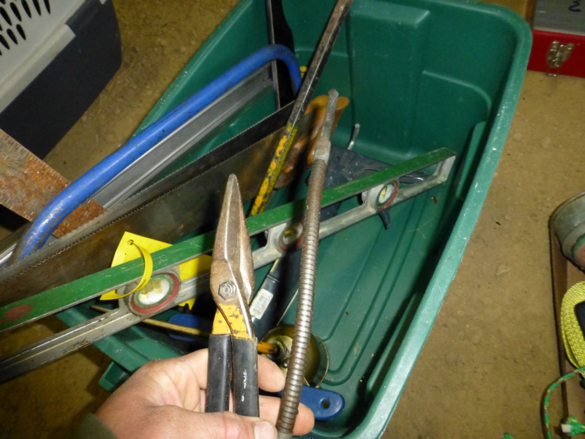 Rubber tote with level, saws, pop-rivets, rubber mallet, wire brush- everything you need! - Image 6 of 6