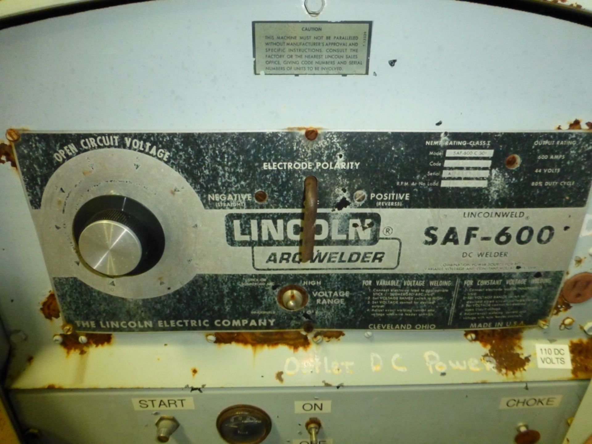 Lincoln Arc welder, SAF-600 DC welder, model SAF-600-C-301. SE: A786416 - Image 4 of 15