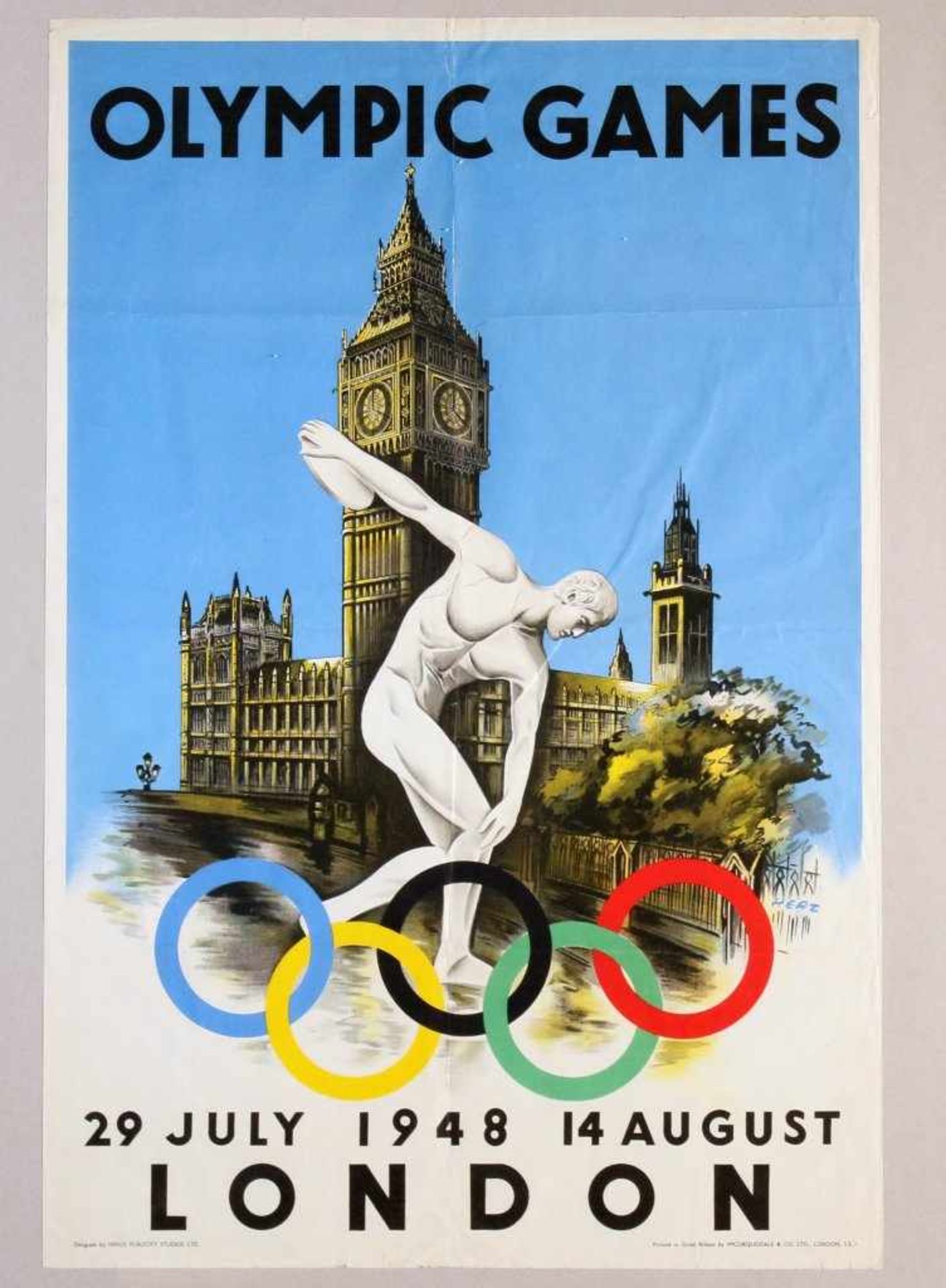 England - Originalplakat Olympiade London 1948 Farblithografie, entworfen von Walter Herz, bez. "