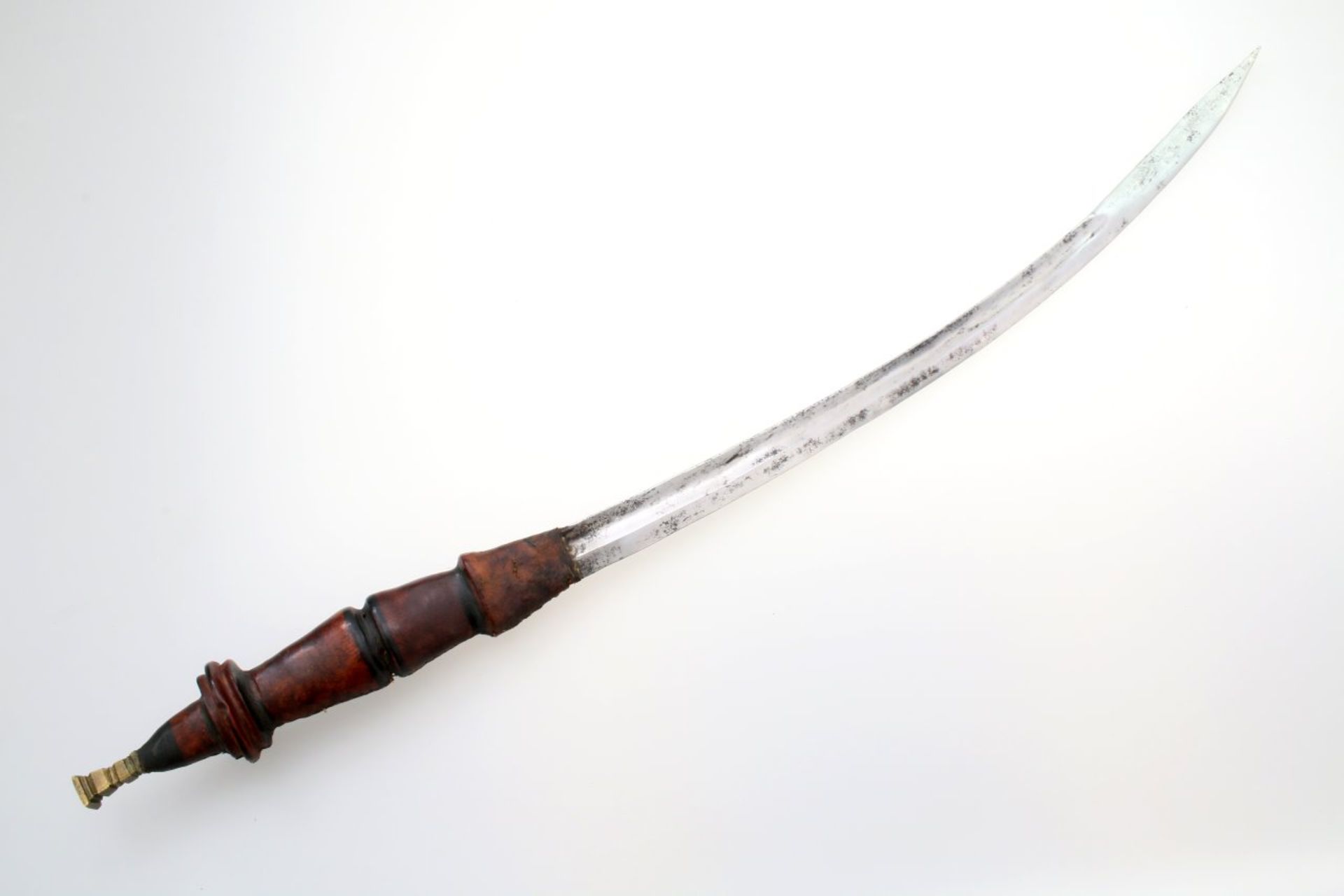 Westafrika - Schwert und Pulverhorn der Malinke um 1900 Leicht gekrümmte Rückenklinge europ. - Image 5 of 10