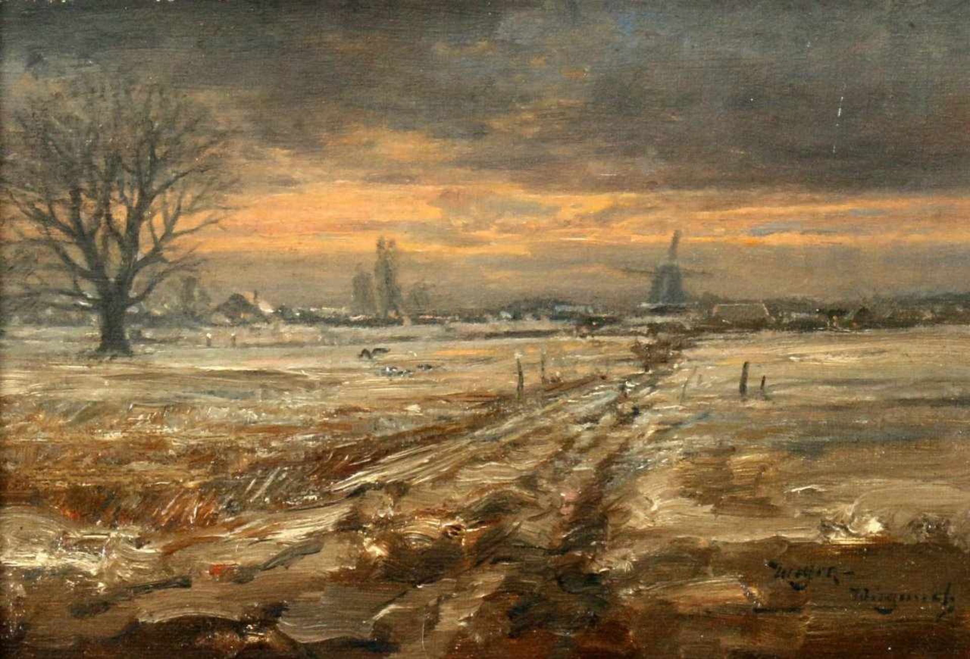 "Niederländische Winterlandschaft" - Rolf-Dieter Meyer-Wiegand (1929-2006) Öl auf Platte, unten