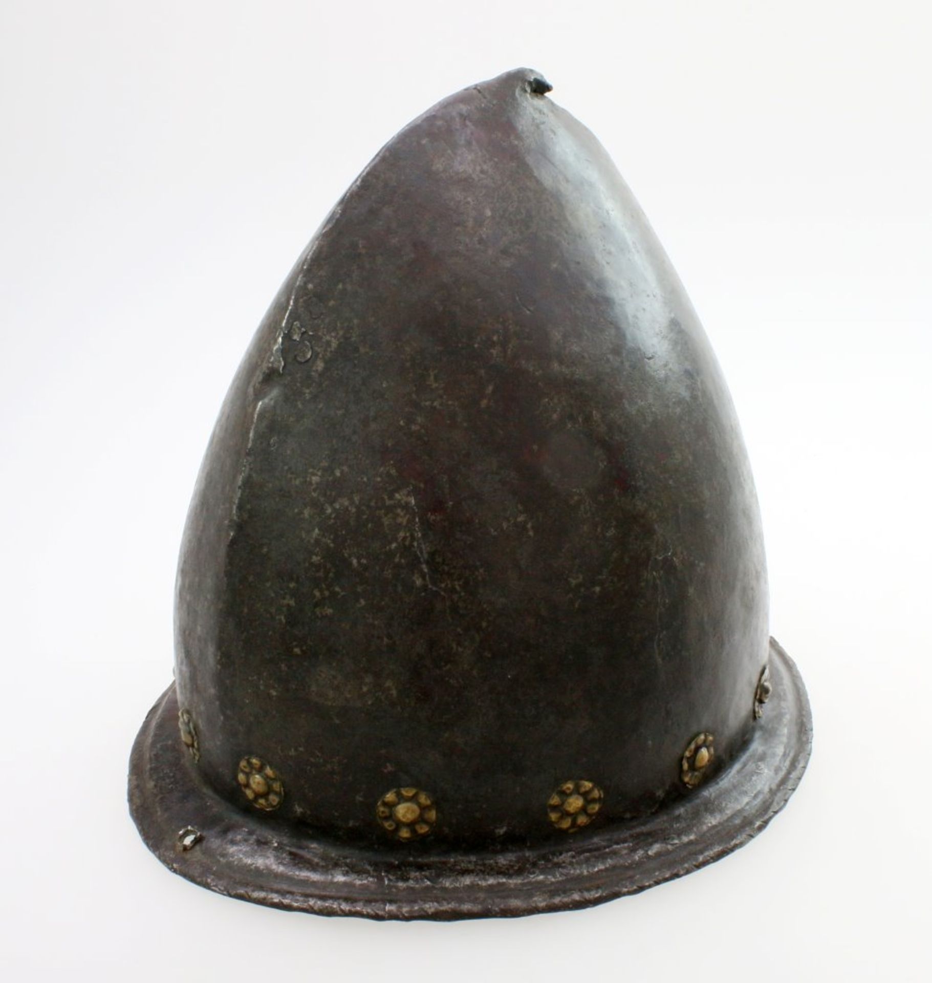 Birnhelm-Schützenhaube deutsch um 1580 Einteilig geschmiedete, gegratete Glocke mit kleinem