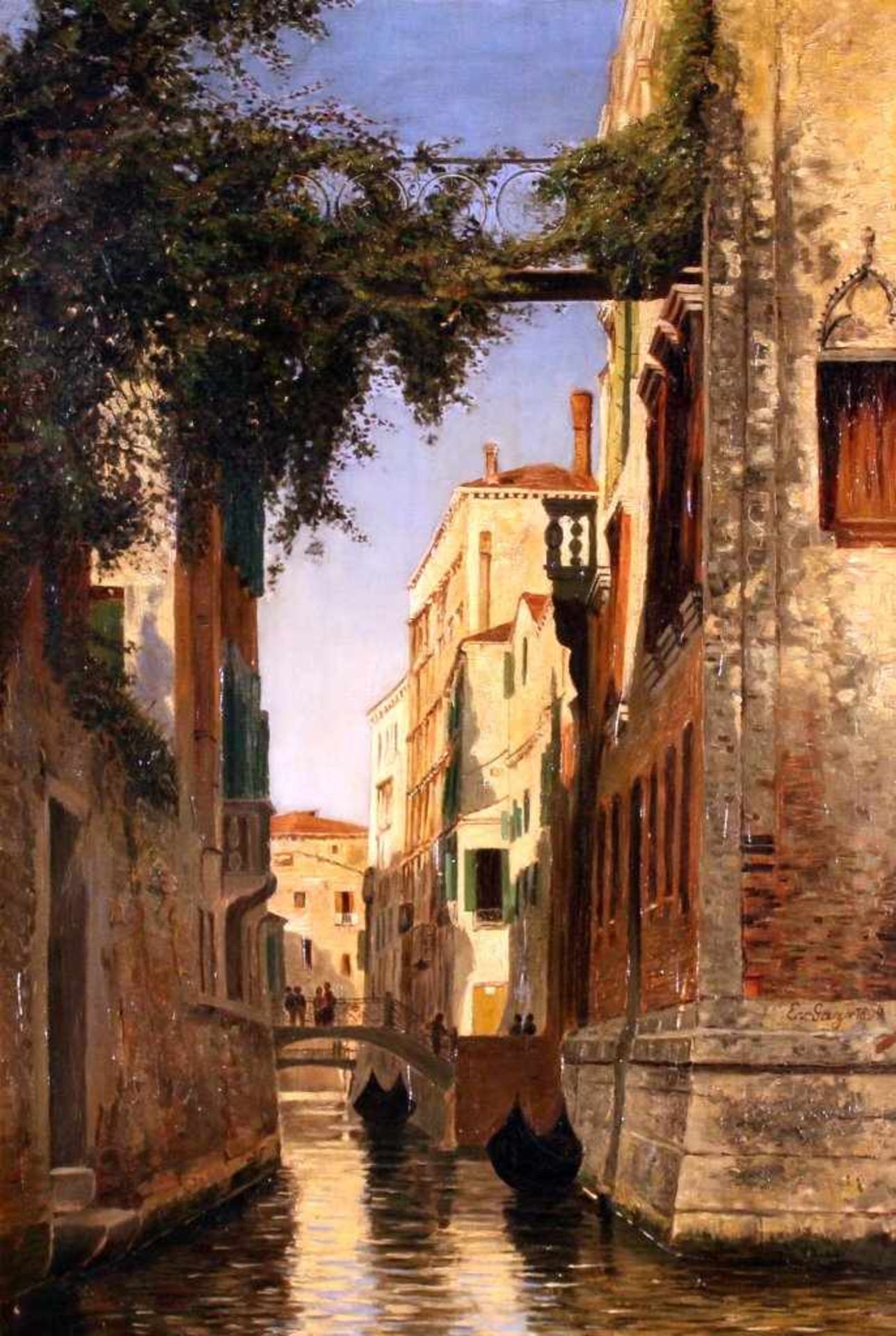 "Venedig" - Ev. Gaza 1899 Öl auf Leinwand, gefällige Architekturlandschaft in einem venezianischen