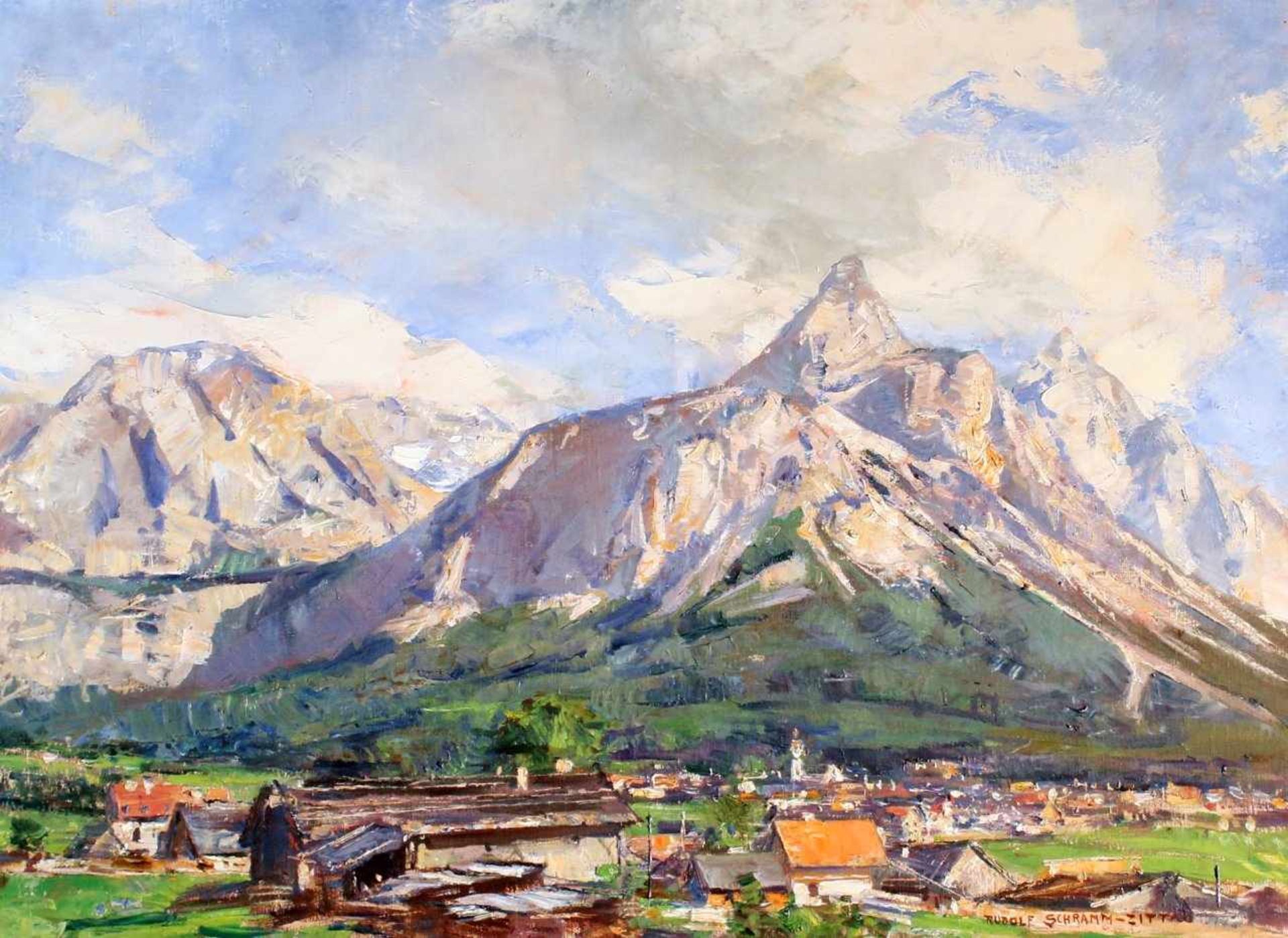 "Zugspitze" - Rudolf Schramm - Zittau (1874-1950) Öl auf Leinwand, unten rechts signiert,