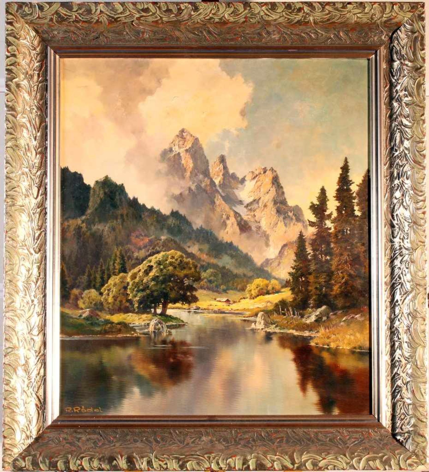 "Körbersee mit Kunzelspitze" - R. Rödel (*1914) Öl auf Leinwand, unten links signiert. Maße: 70 x 80 - Bild 2 aus 4