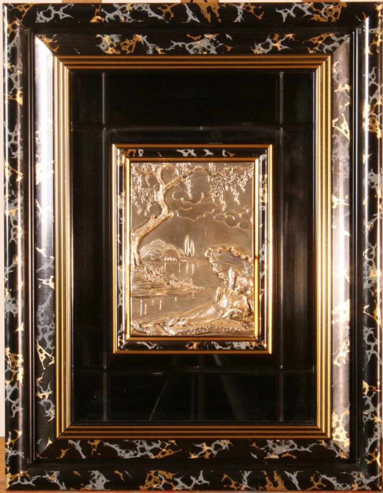 Silberrelief "Mädchen am Meer" - Matil Gegossenes Silberreliefbild, teilvergoldet, gest. 925er
