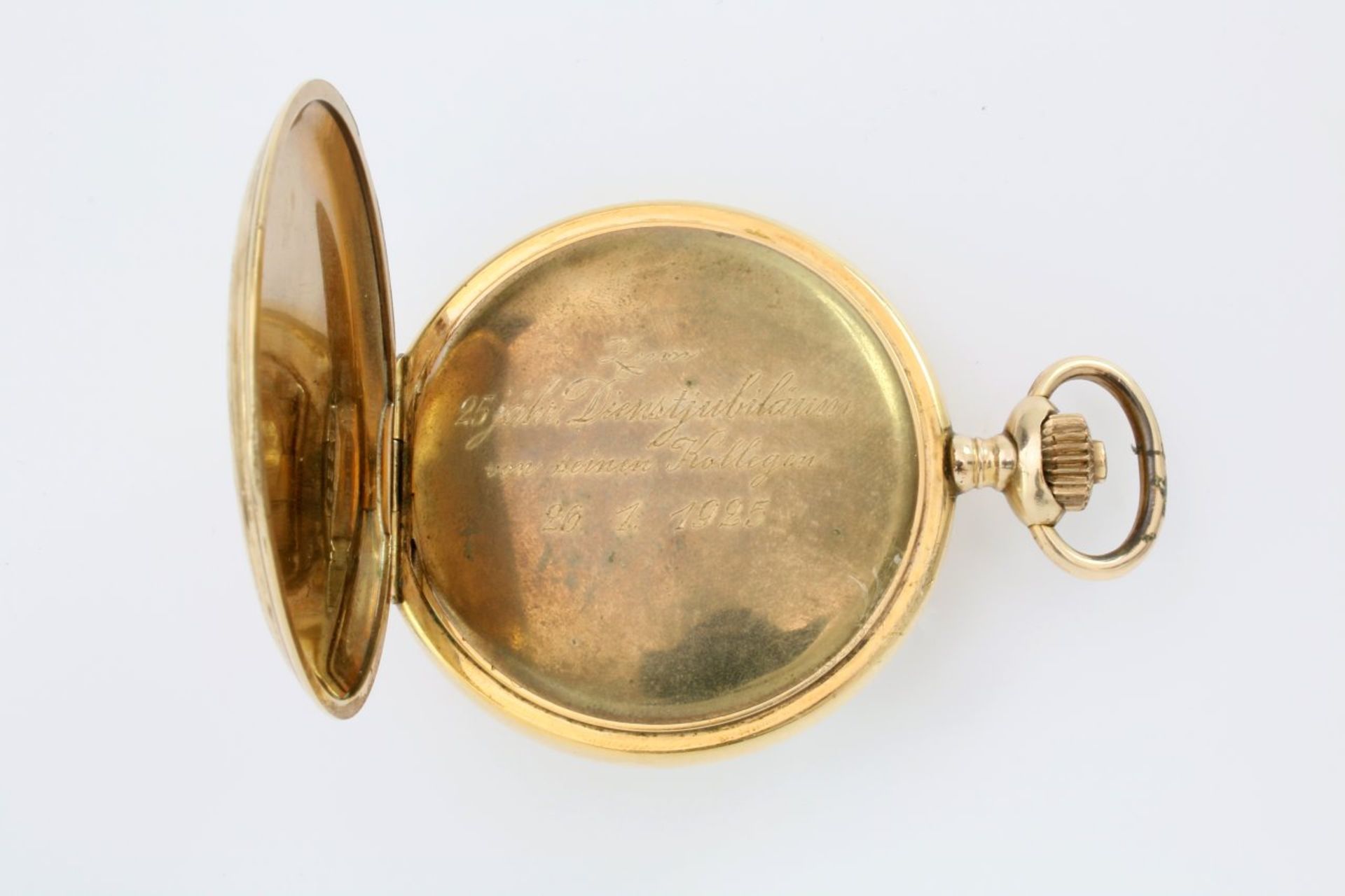 Vergoldete Taschenuhr Savonette Horrmann Vergoldetes, 15-steiniges, schweizer Ankerwerk. Weißes - Bild 2 aus 4