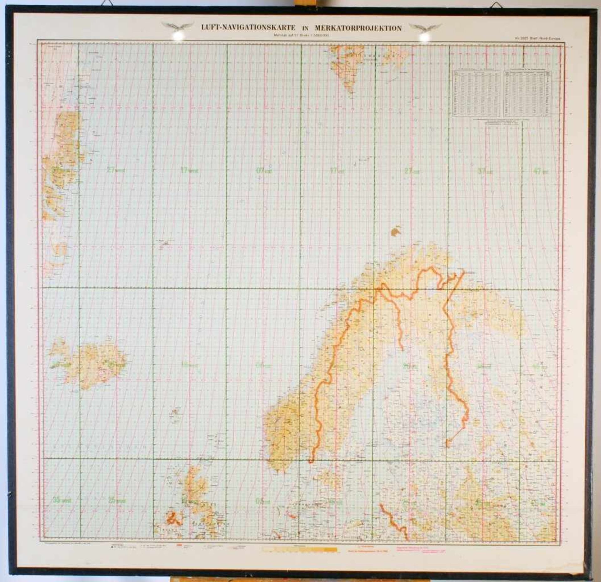 3. Reich Luftwaffe - Luft-Navigationskarte in Mercator Projektion Farbdruck, Nr. 5925, Blatt