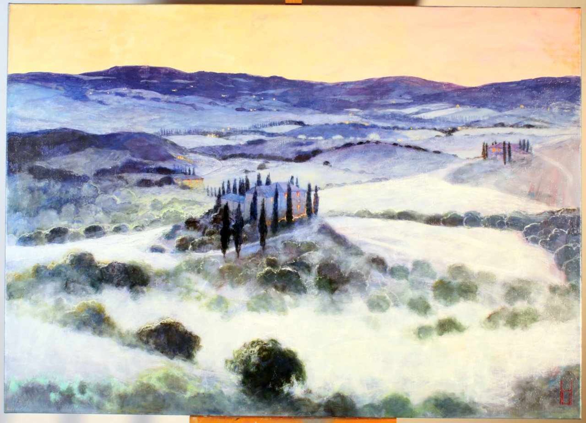 "Sonnenaufgang in Orcia" - Uwe Herbst (*1952) Öl auf Leinwand, wunderschöne, toskanische - Bild 2 aus 2