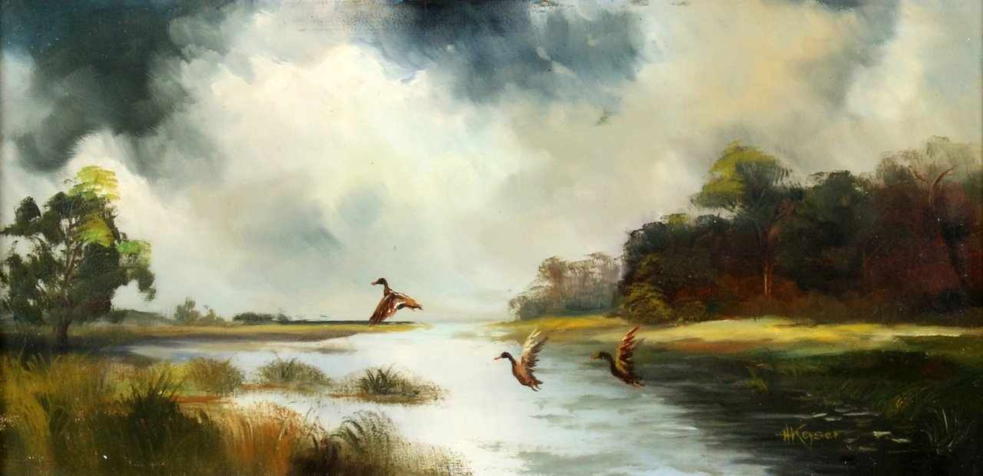 "Wildenten am Fluss" - Hartmut Keyser (*1948) Öl auf Leinwand, unten rechts signiert. Maße: 41 x