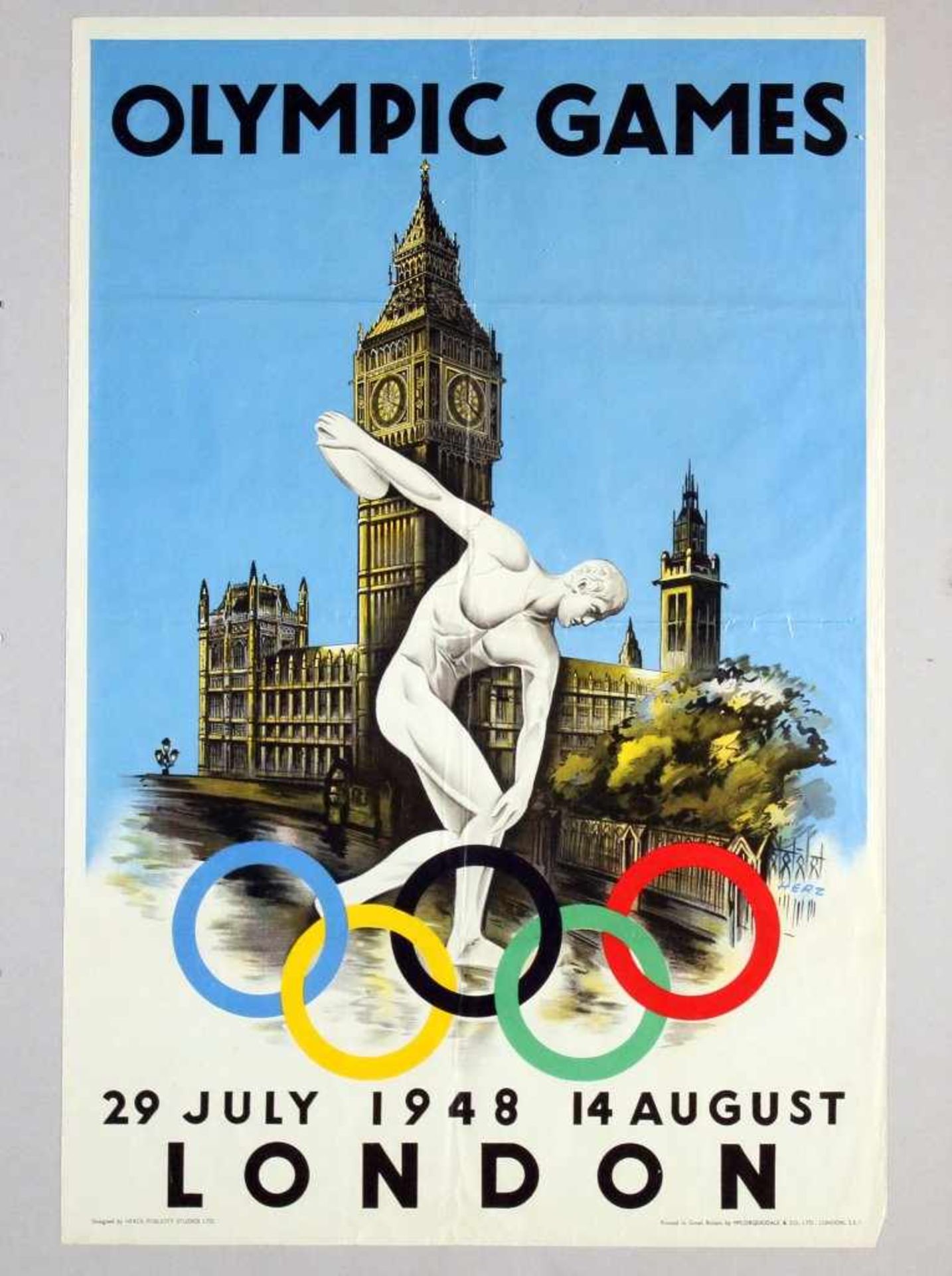 England - Originalplakat Olympiade London 1948 Farblithografie, entworfen von Walter Herz, bez. "