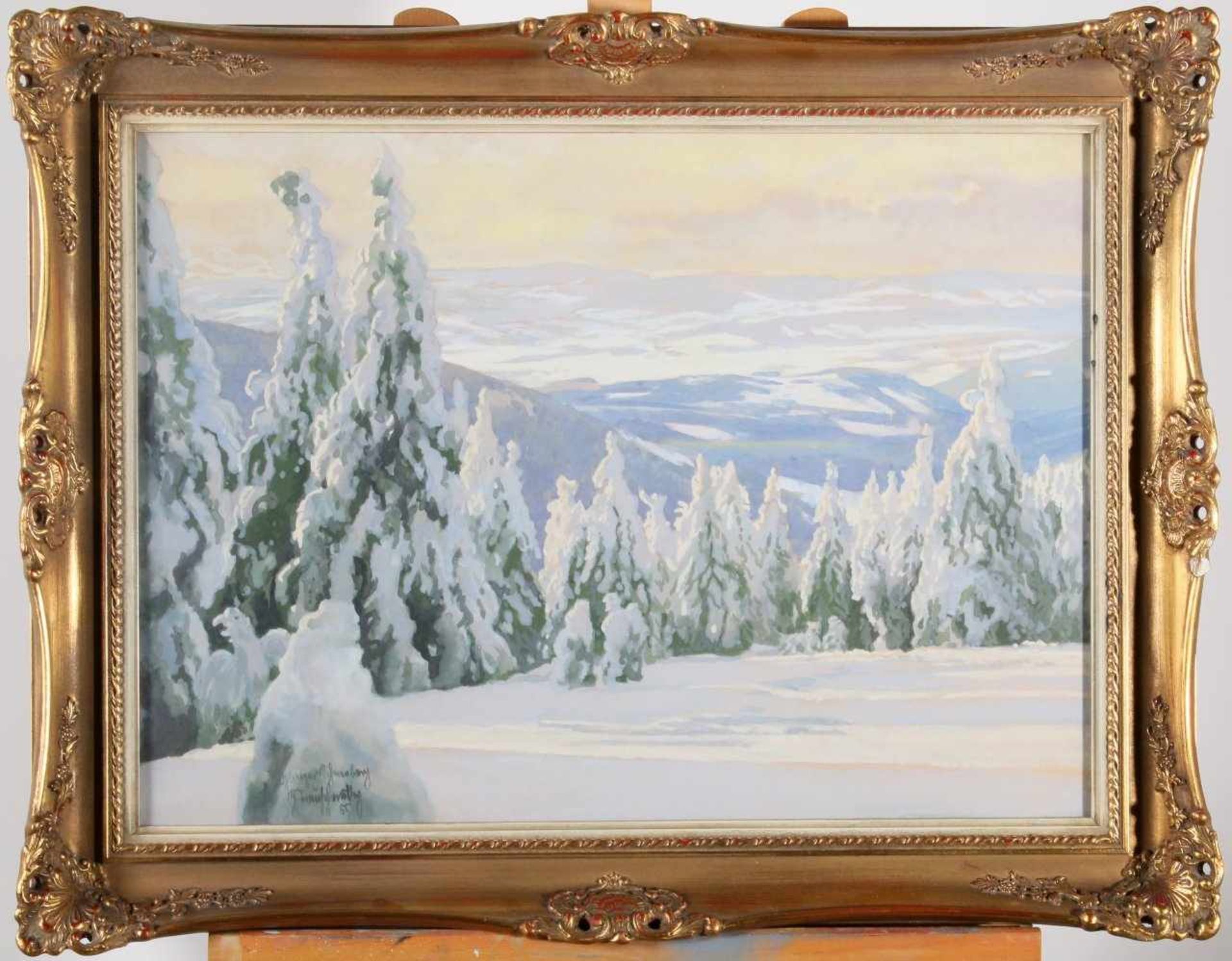 Gemälde - Glatzer Schneeberg Aquarell auf Karton, unten links bezeichnet, datiert "55" und - Bild 2 aus 3