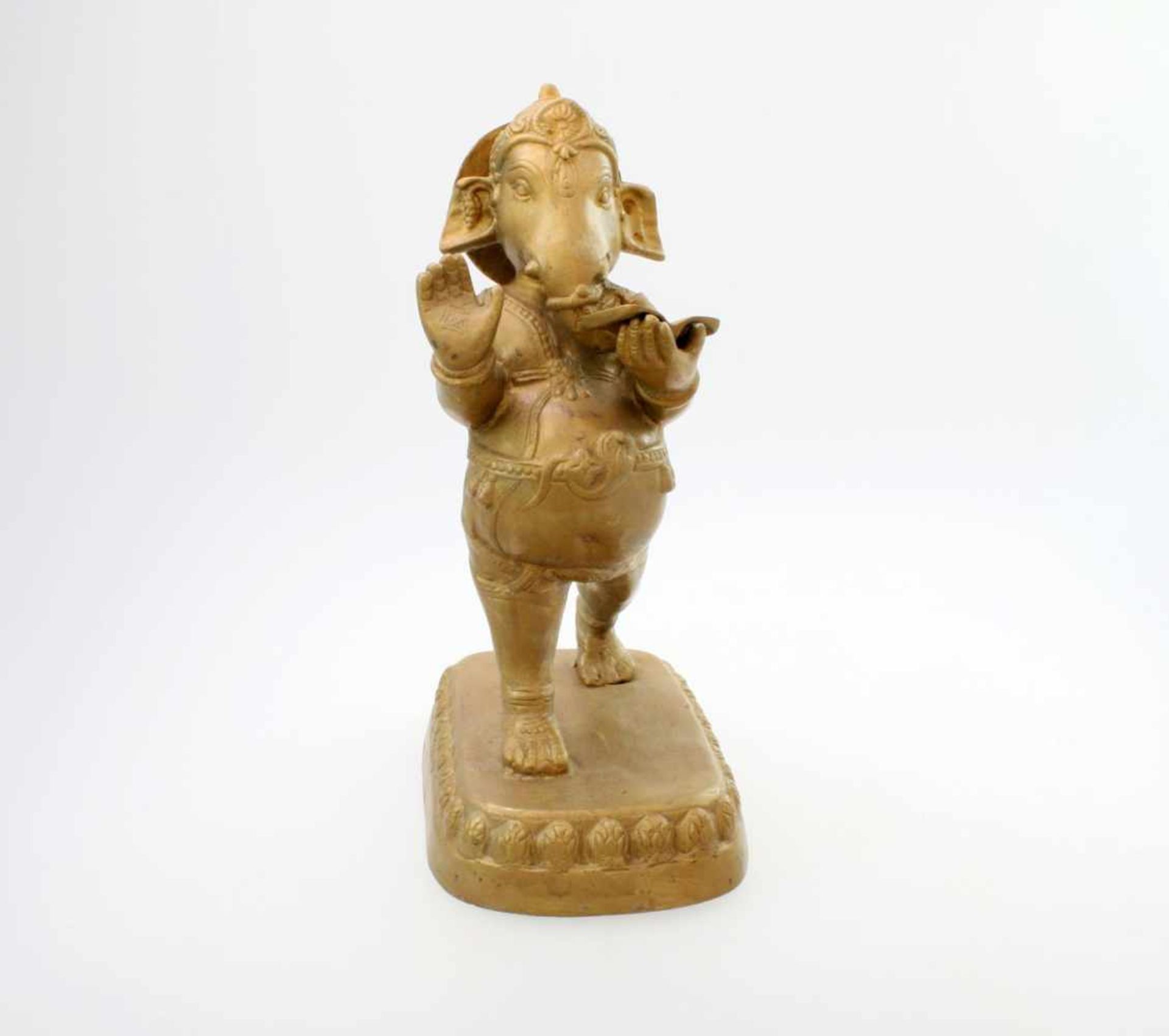 Ganesha - Indien Der Elefantengott lehrend, ovaler Sockel, umlaufendes Blattfries, Bronzeguss. Höhe: - Bild 2 aus 5