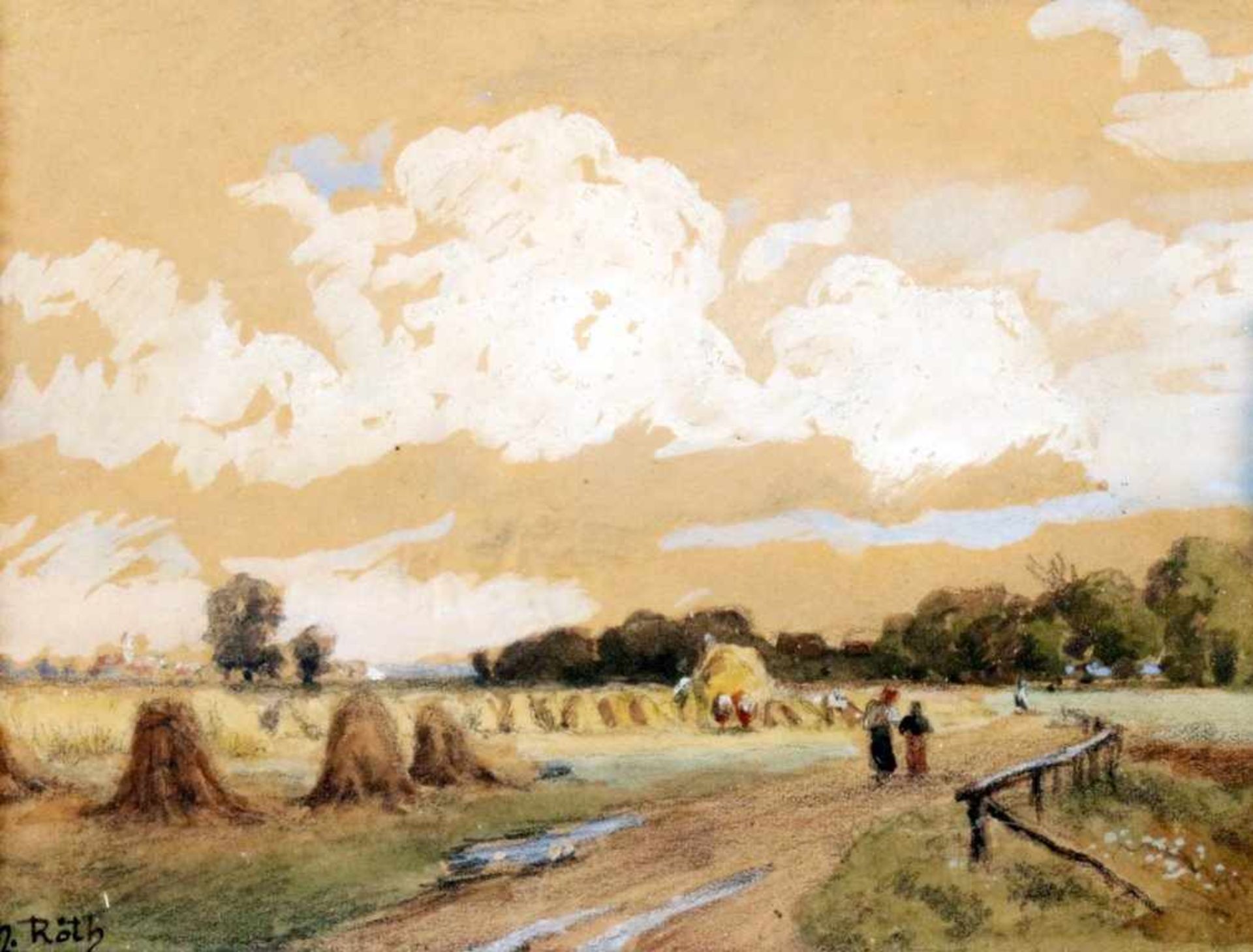 "Heuernte" - Philipp Röth (1841-1921) Aquarell / Kreide, unten links signiert. Maße: 20 x 15 cm.